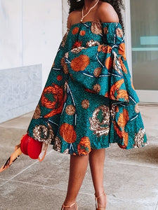 Women's Shoulder-Baring Floral Print Dress
