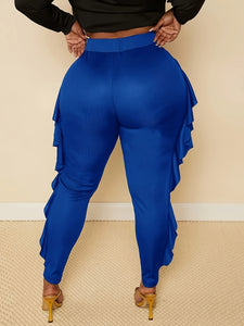 Slim-Fit Side Slit Ruffled Spliced Trousers