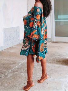 Women's Shoulder-Baring Floral Print Dress