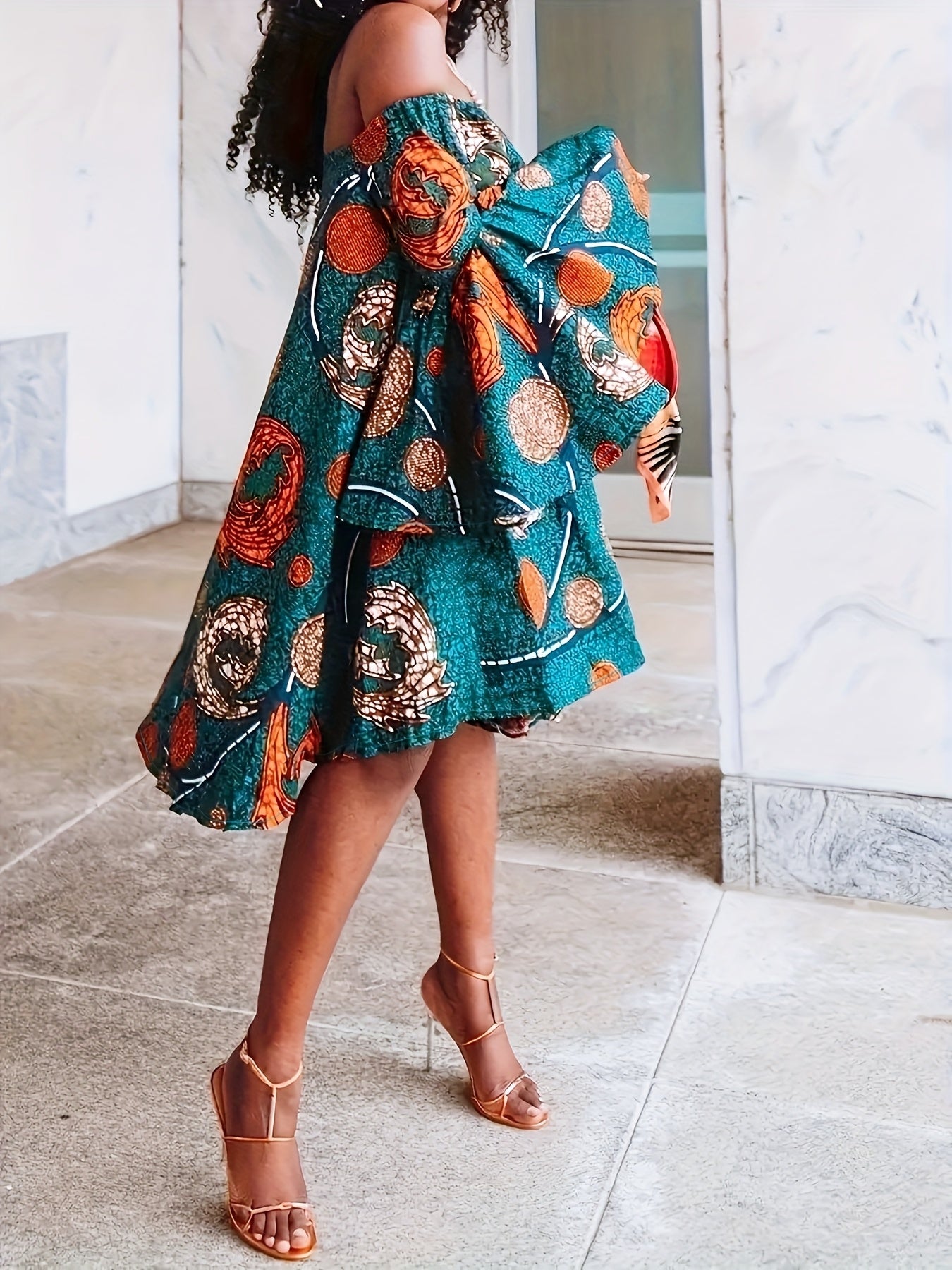Women's Shoulder-Baring Floral Print Dress