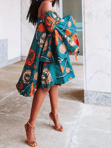 Women's Shoulder-Baring Floral Print Dress