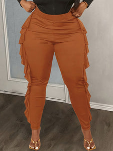 Slim-Fit Side Slit Ruffled Spliced Trousers