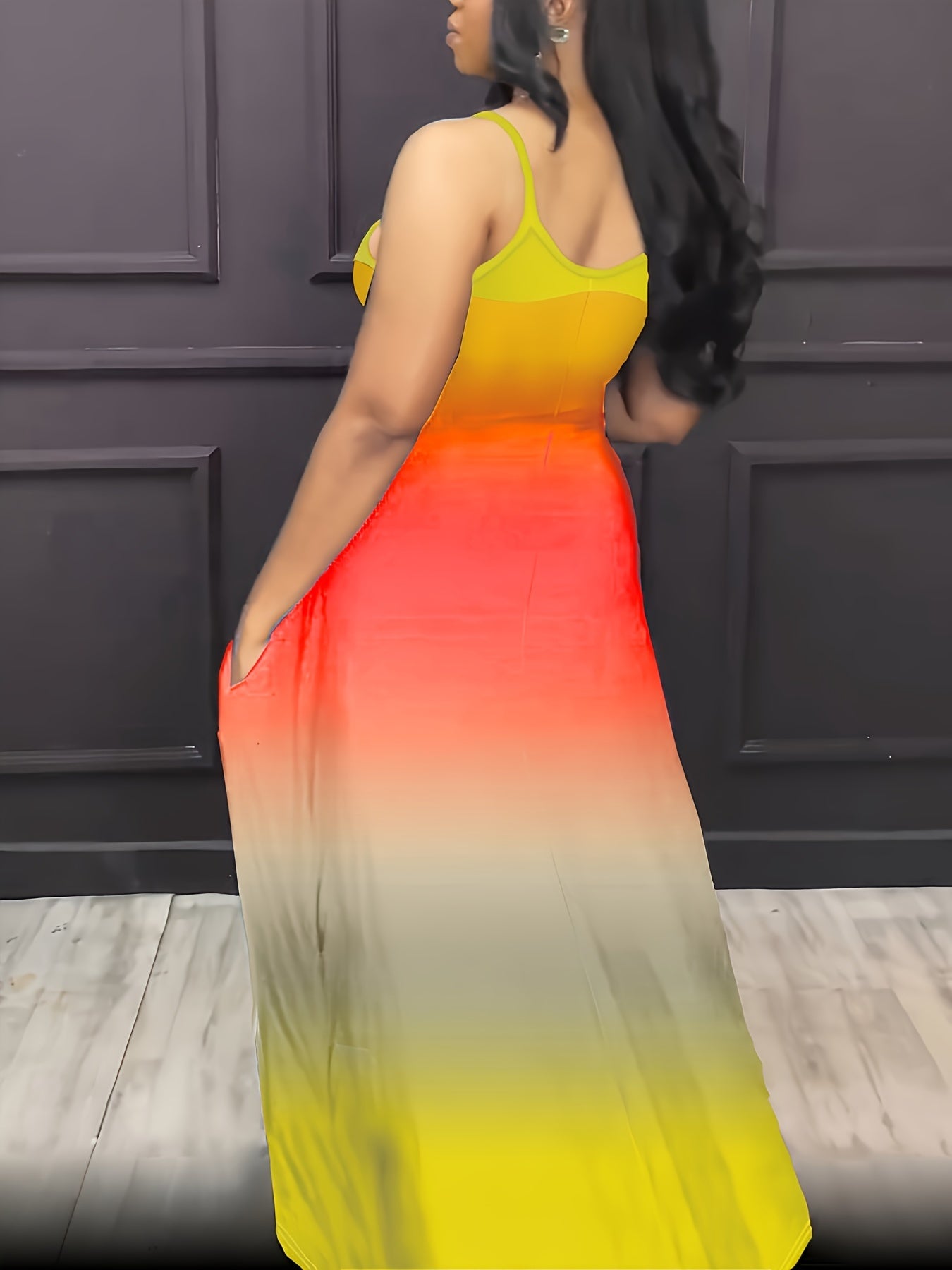 Plus Size Ombre Print Pocket Cami Dress