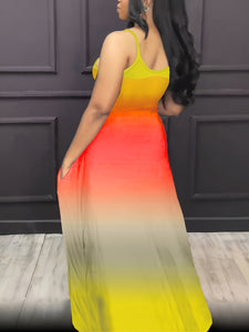 Plus Size Ombre Print Pocket Cami Dress
