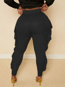 Slim-Fit Side Slit Ruffled Spliced Trousers