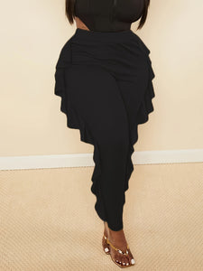 Slim-Fit Side Slit Ruffled Spliced Trousers