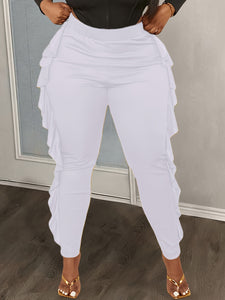 Slim-Fit Side Slit Ruffled Spliced Trousers