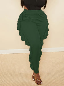 Slim-Fit Side Slit Ruffled Spliced Trousers