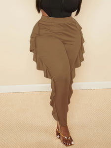 Slim-Fit Side Slit Ruffled Spliced Trousers